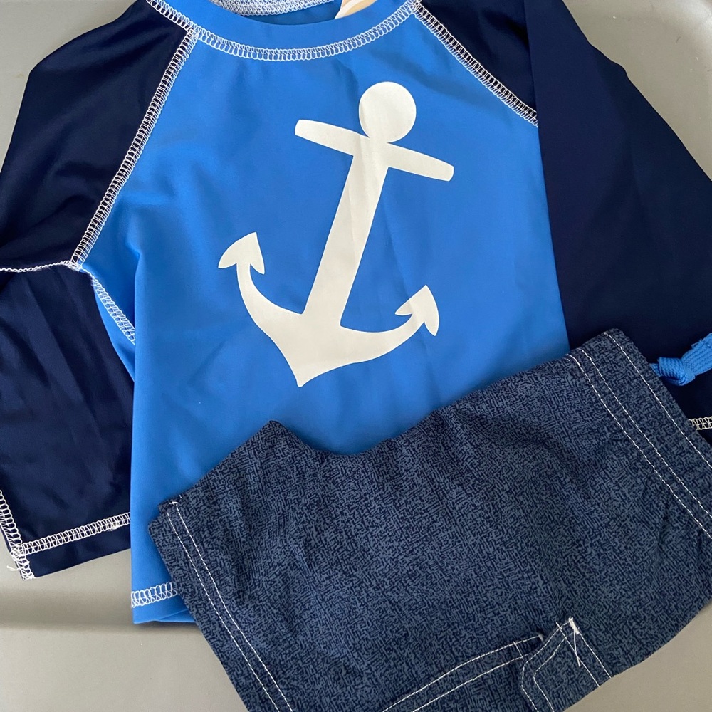 NWT Baby Boy Swim Set Nautical Trunks Rash-guard